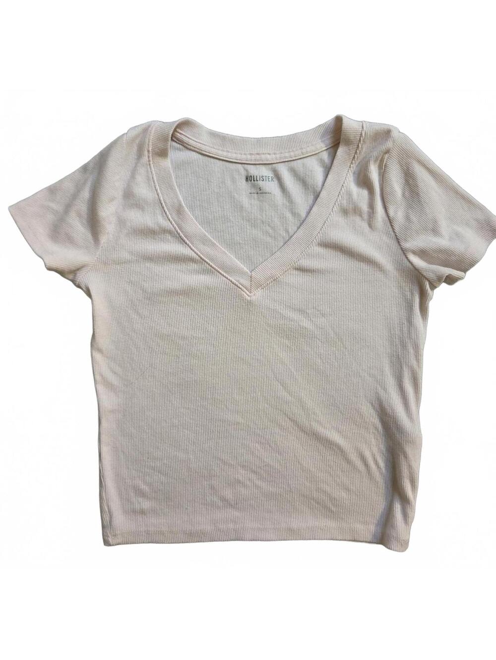 Hollister Women's Light Pink Ribbed Short Sleeve Shirt Size S